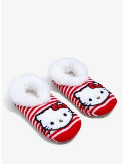 Flash Sale 🛒 Sanrio Hello Kitty Striped Fleece Slipper 🧦 Socks - BoxLunch Exclusive 🎉