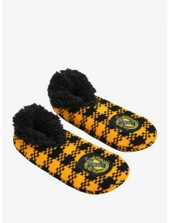 Cheap 🔔 Harry Potter Hufflepuff Plaid Fleece Slipper 🧦 Socks - BoxLunch Exclusive 👍