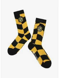 Best Sale โญ Harry Potter Hufflepuff Crest Wavy Checkered Crew ๐งฆ Socks - BoxLunch Exclusive ๐