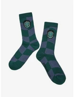 Outlet 🥰 Harry Potter Slytherin Crest Wavy Checkered Crew 🧦 Socks - BoxLunch Exclusive 🤩