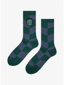 Outlet 🥰 Harry Potter Slytherin Crest Wavy Checkered Crew 🧦 Socks - BoxLunch Exclusive 🤩 -Boxlunch Shop unnamed file 1182