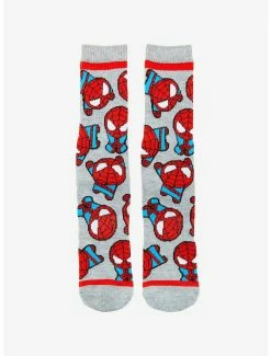 Flash Sale 😀 Marvel Spider-Man Chibi Allover Print Crew 🧦 Socks - BoxLunch Exclusive 🎁