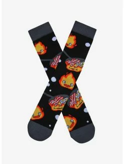 Brand new 🎁 Studio Ghibli Howl's Moving Castle Calcifer Cooking Eggs & Bacon Crew 🧦 Socks - BoxLunch Exclusive ⌛