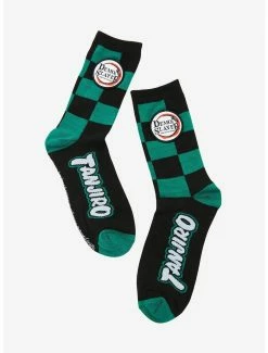Deals 🤩 Demon Slayer: Kimetsu No Yaiba Tanjiro Checkered 🧦 Socks - BoxLunch Exclusive ✔️