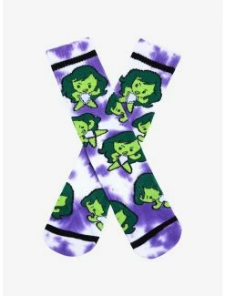 Hot Sale ❤️ Marvel She-Hulk Chibi Allover Print Tie-Dye Crew 🧦 Socks - BoxLunch Exclusive ✔️
