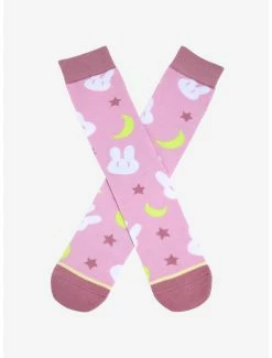 Budget 🎁 Sailor Moon Bunnies & Crescent Moons Allover Print Crew 🧦 Socks - BoxLunch Exclusive 🥰