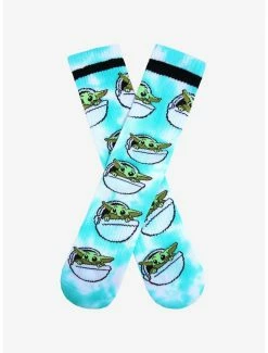 New 🛒 Star Wars The Mandalorian Chibi Grogu In Pram Tie-Dye Crew 🧦 Socks - BoxLunch Exclusive 😉