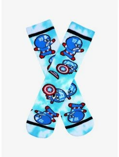 Brand new ❤️ Marvel Captain America Chibi Cap Tie-Dye Crew 🧦 Socks - BoxLunch Exclusive 😀