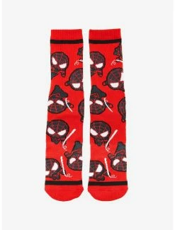 Outlet 😉 Marvel Spider-Man Miles Morales Chibi Allover Print Crew 🧦 Socks - BoxLunch Exclusive ⌛