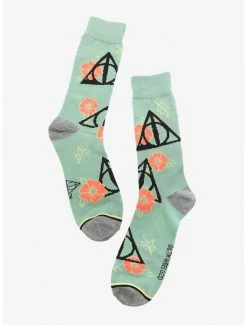 New ✔️ Harry Potter Deathly Hollows Pastel Floral Crew 🧦 Socks - BoxLunch Exclusive 🔔