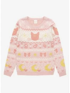 Budget 🔥 Sailor Moon Luna & Sailor Guardian Symbols 👩 Women's Holiday Sweater - BoxLunch Exclusive 💯