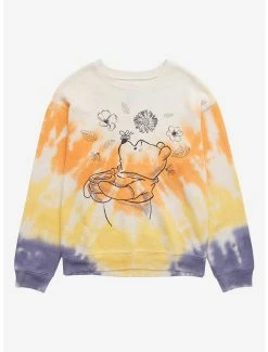 Budget ⭐ Disney Winnie The Pooh Floral Sketch Tie-Dye 👩 Women's Tie-Dye Crewneck - BoxLunch Exclusive ⭐