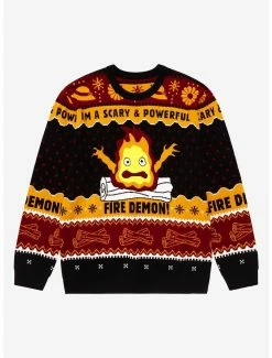 Buy 😍 Studio Ghibli Howl's Moving Castle Calcifer Scary & Powerful Holiday Sweater - BoxLunch Exclusive 🎁