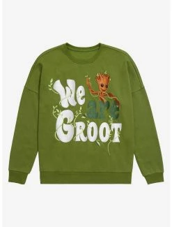 Best Pirce 💯 Marvel Guardians Of The Galaxy Chibi We Are Groot Embroidered Crewneck - BoxLunch Exclusive 💯