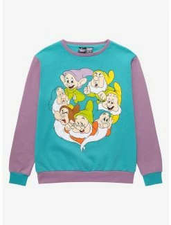 Brand new 🤩 Cakeworthy Disney Snow White And The Seven Dwarfs Group Portrait Color Block 👩 Women's Crewneck - BoxLunch Exclusive ✔️