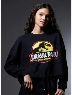 Promo 😀 Boxlunch Her Universe Jurassic Park Logo 👩 Women's Tie-Front Long Sleeve T-Shirt ⭐